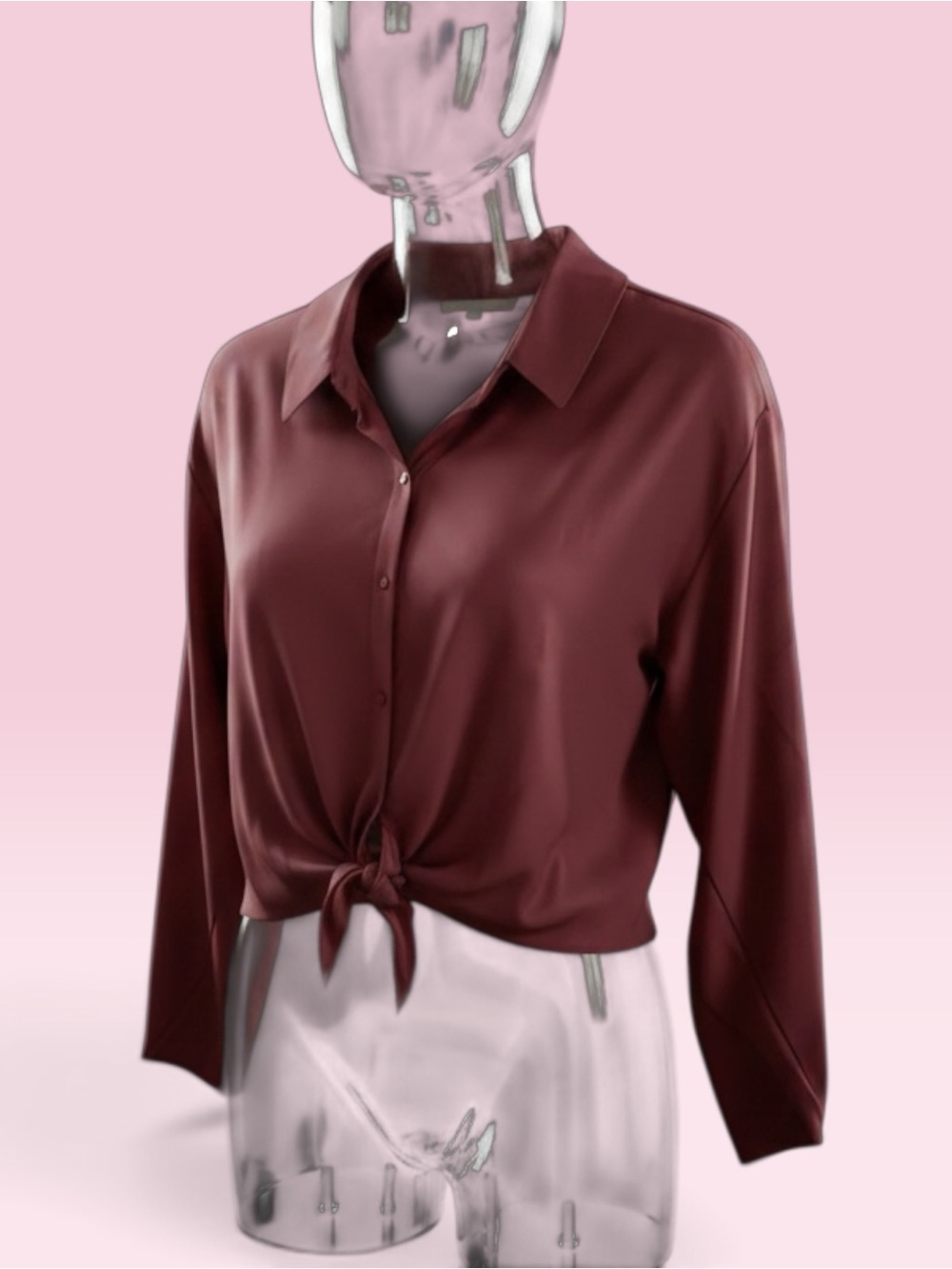 Express Editor Cropped Tie-Front Button Blouse - Wine